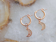 Load image into Gallery viewer, Rose Gold Moon Hoops

