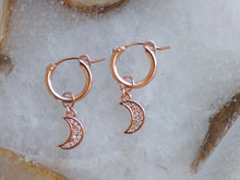 Load image into Gallery viewer, Rose Gold Moon Hoops
