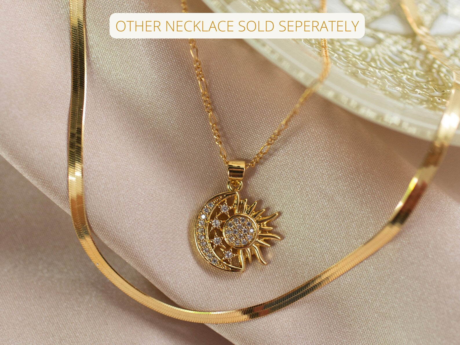 Sun Moon and Stars Necklace Solar Eclipse Necklace 18k Gold 