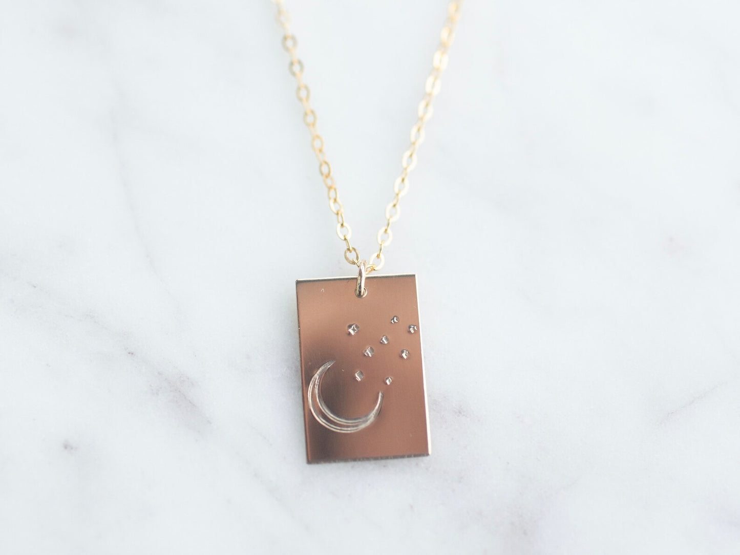 Moon and Stars Rectangle Necklace