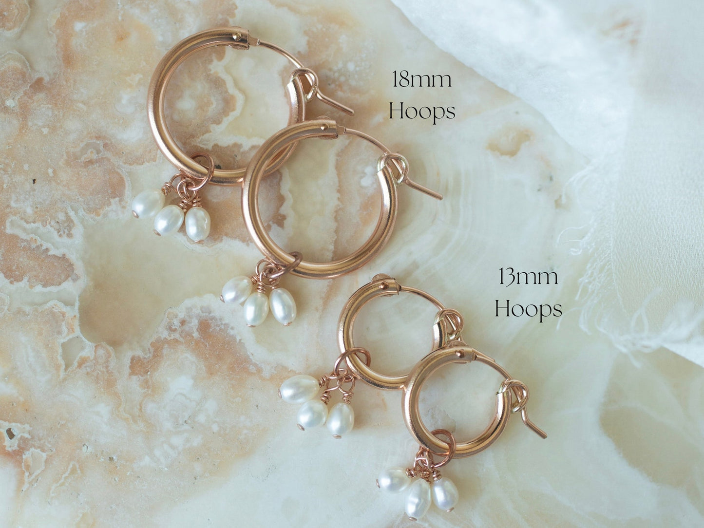 Rose Gold Trinity Pearl Hoops