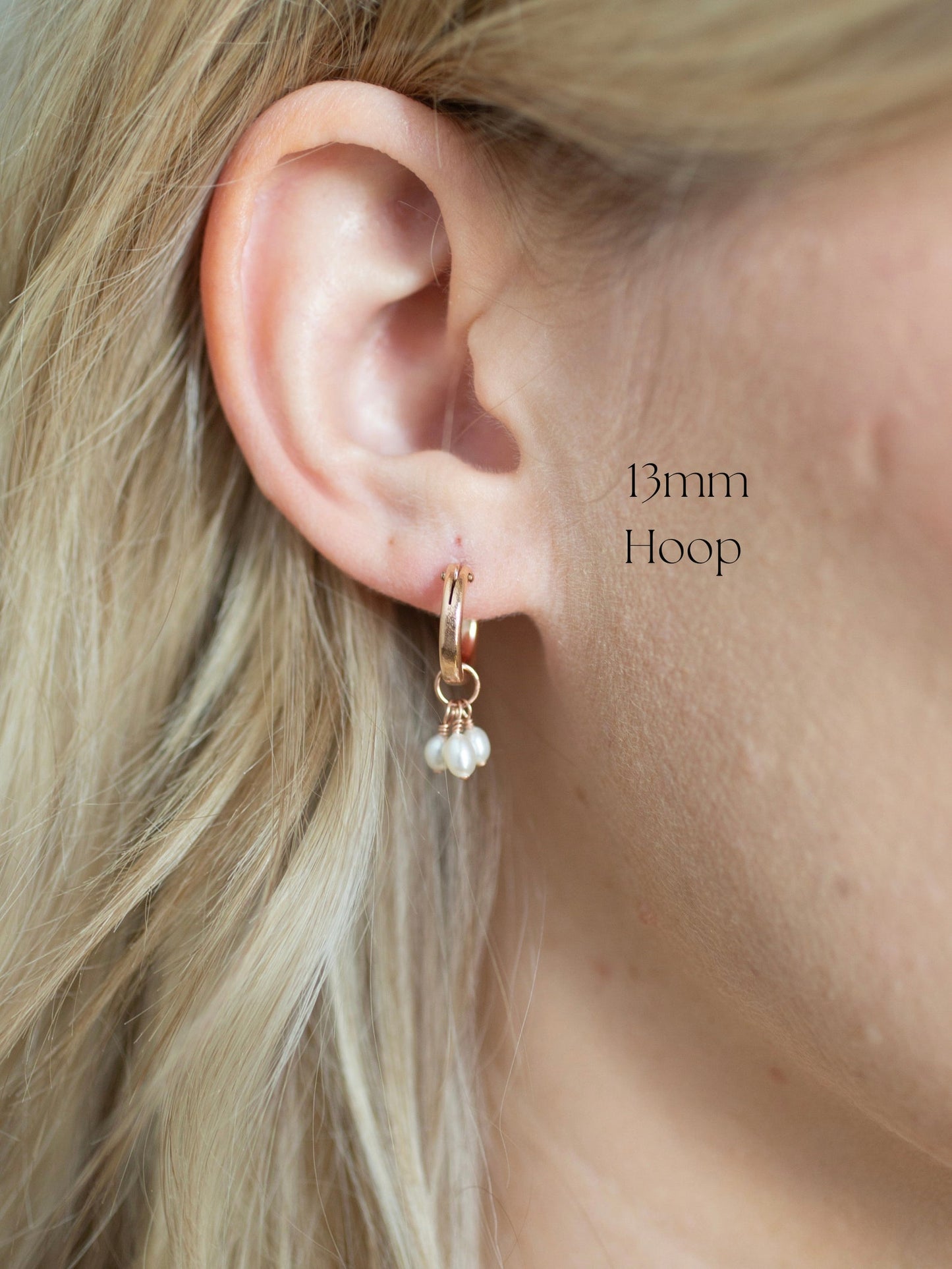 Rose Gold Trinity Pearl Hoops