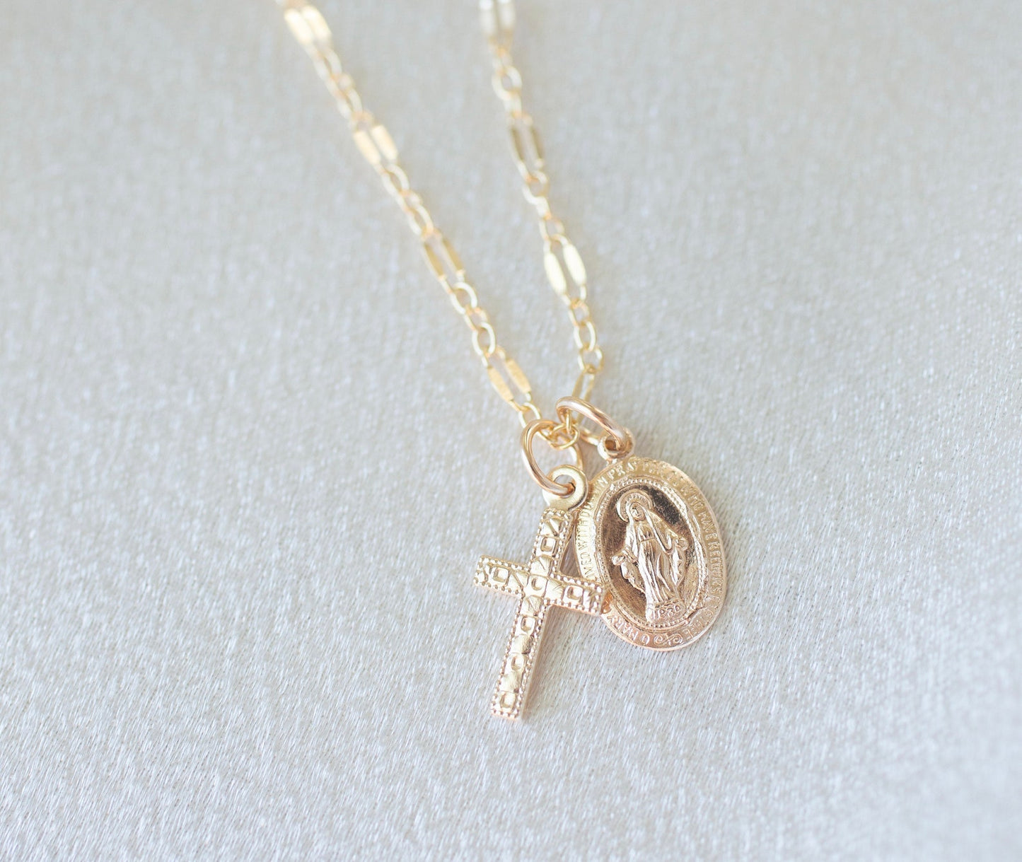 Tiny Virgin Mary Cross Necklace
