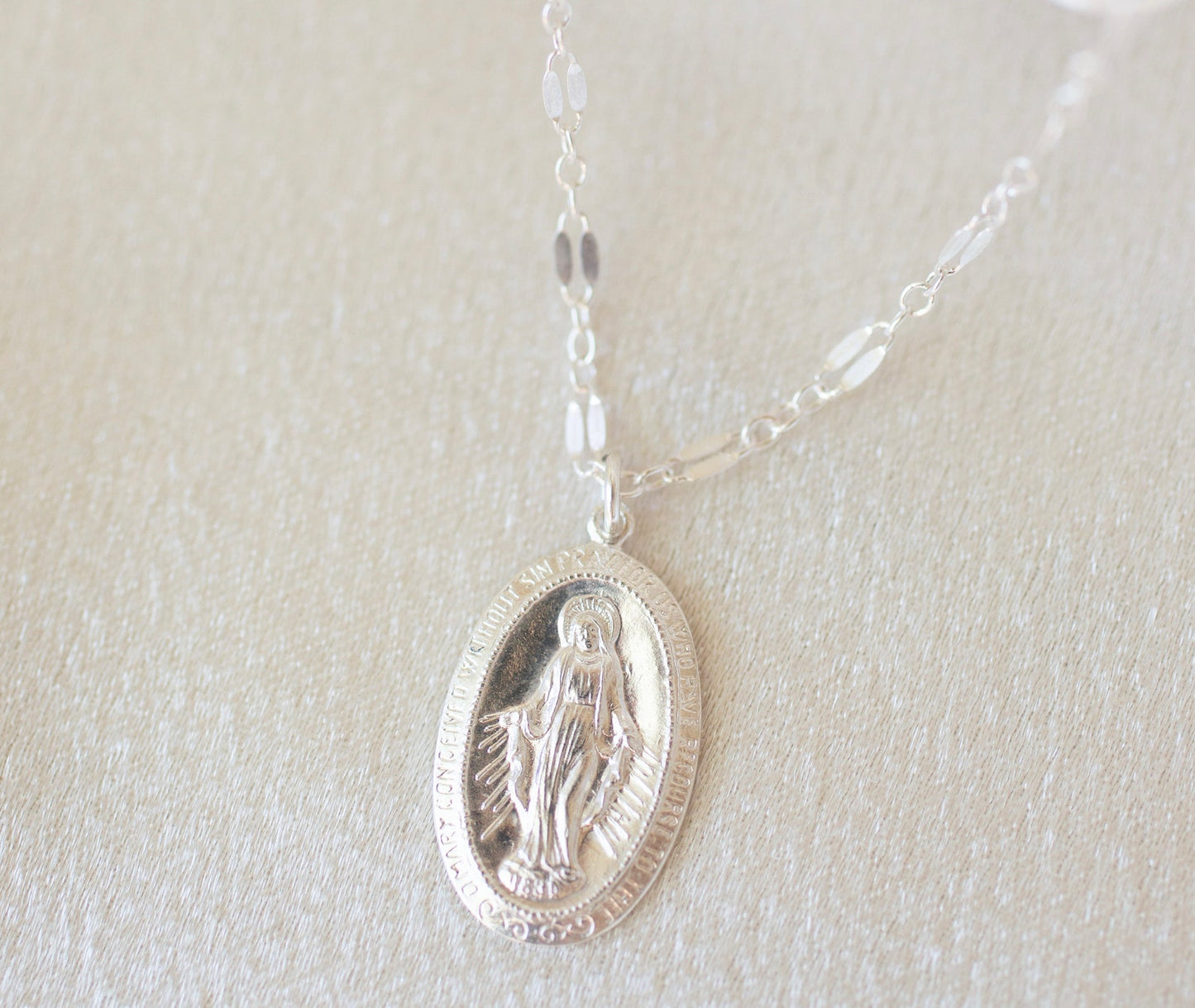 Silver Oval Mary Necklace