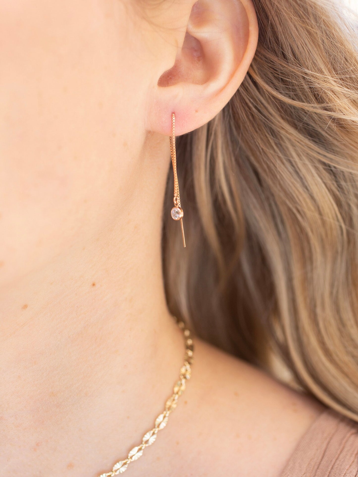 Rose Gold Sparkle Threader Earrings